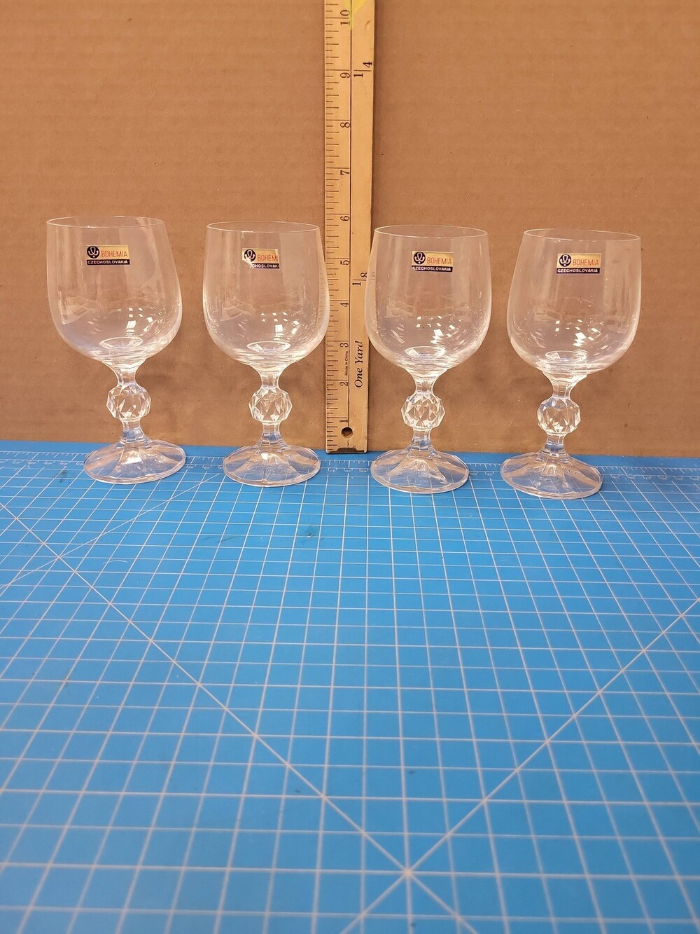 Bohemia Czechoslovakia Crystal Wine Glasses Set 4 Vintage Stemware Drinkware